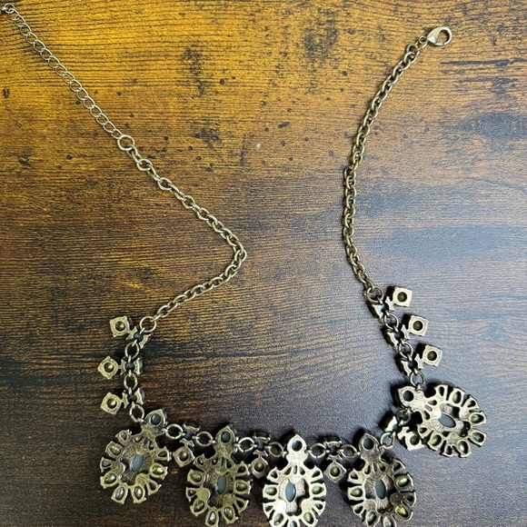 Crystal Bib Necklace Gold Grey Yellow and Opalite Statement Bold Chunky 21 Inch - Picture 5 of 10